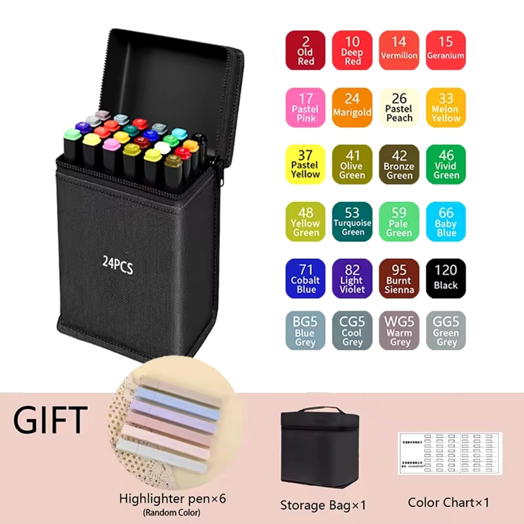 24-Piece Premium Double-Sided Marker Pen Set