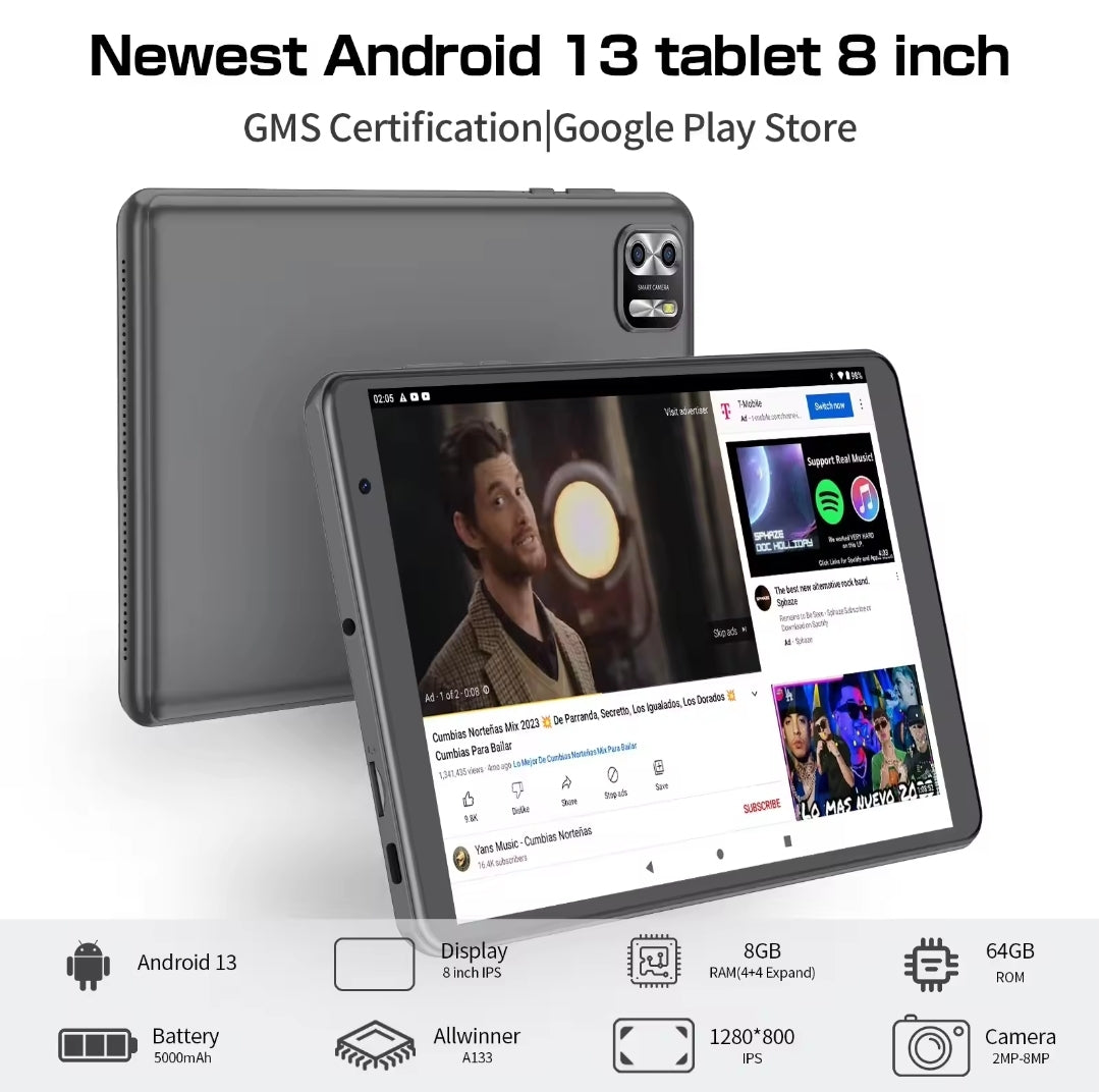 Pritom 8-Inch Android Tablet – 8GB (Expandable) & 64GB RAM