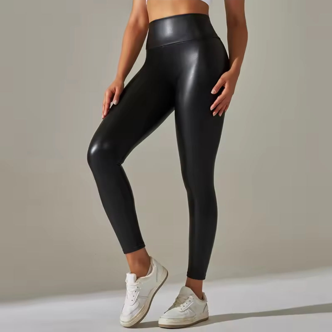 Women’s High-Waist PU Leather Style Leggings