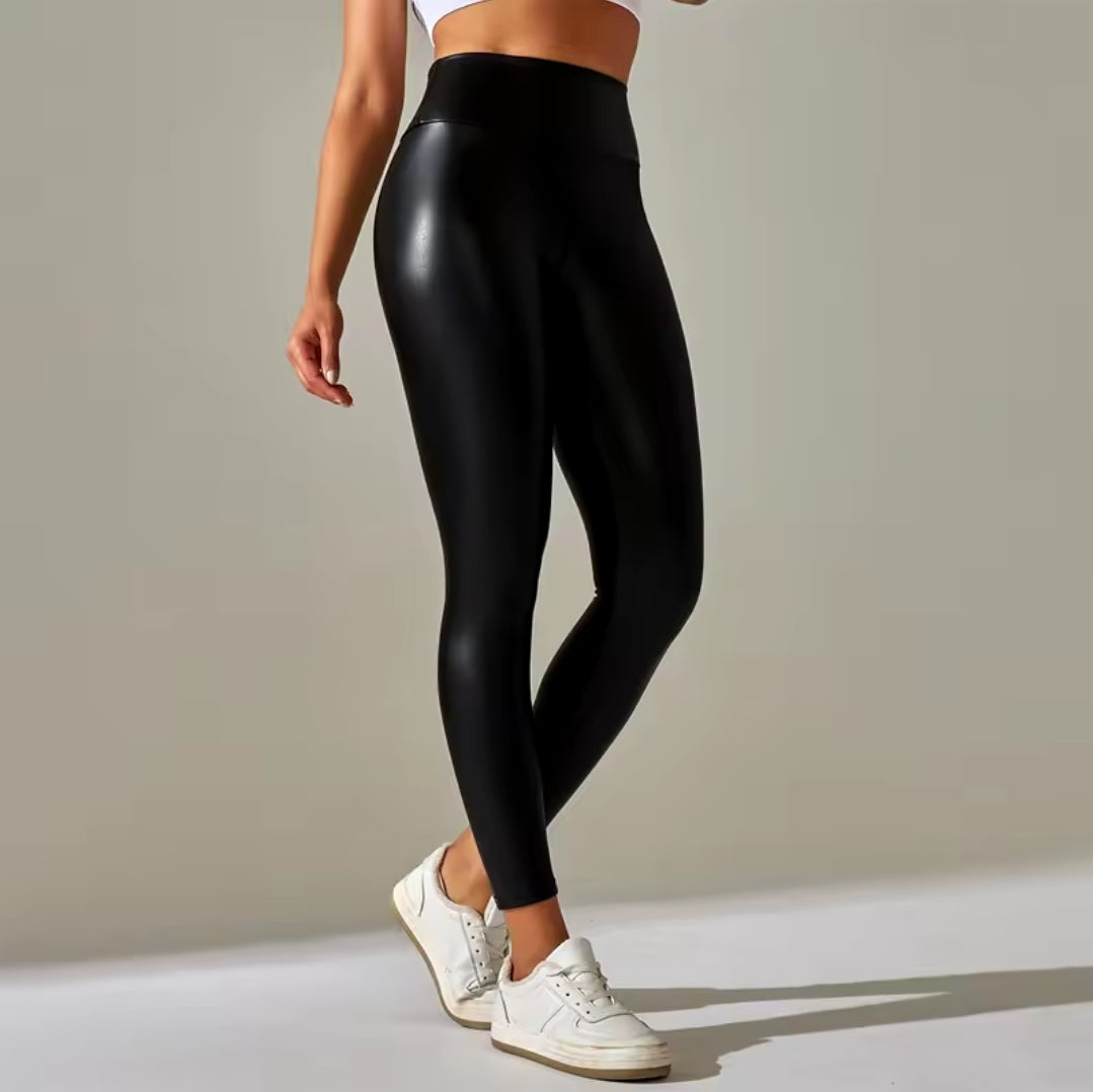 Women’s High-Waist PU Leather Style Leggings