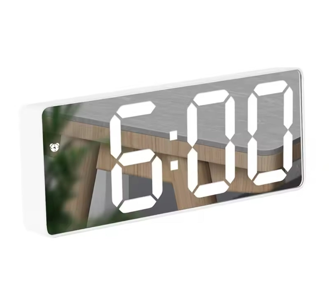 Digital Clock with Mirror Front –  with Alarm, Date & Temperature