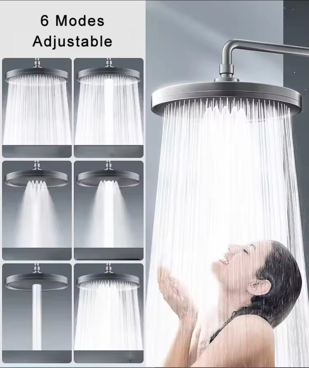 230mm Large Rainfall Shower Head – 6 Modes