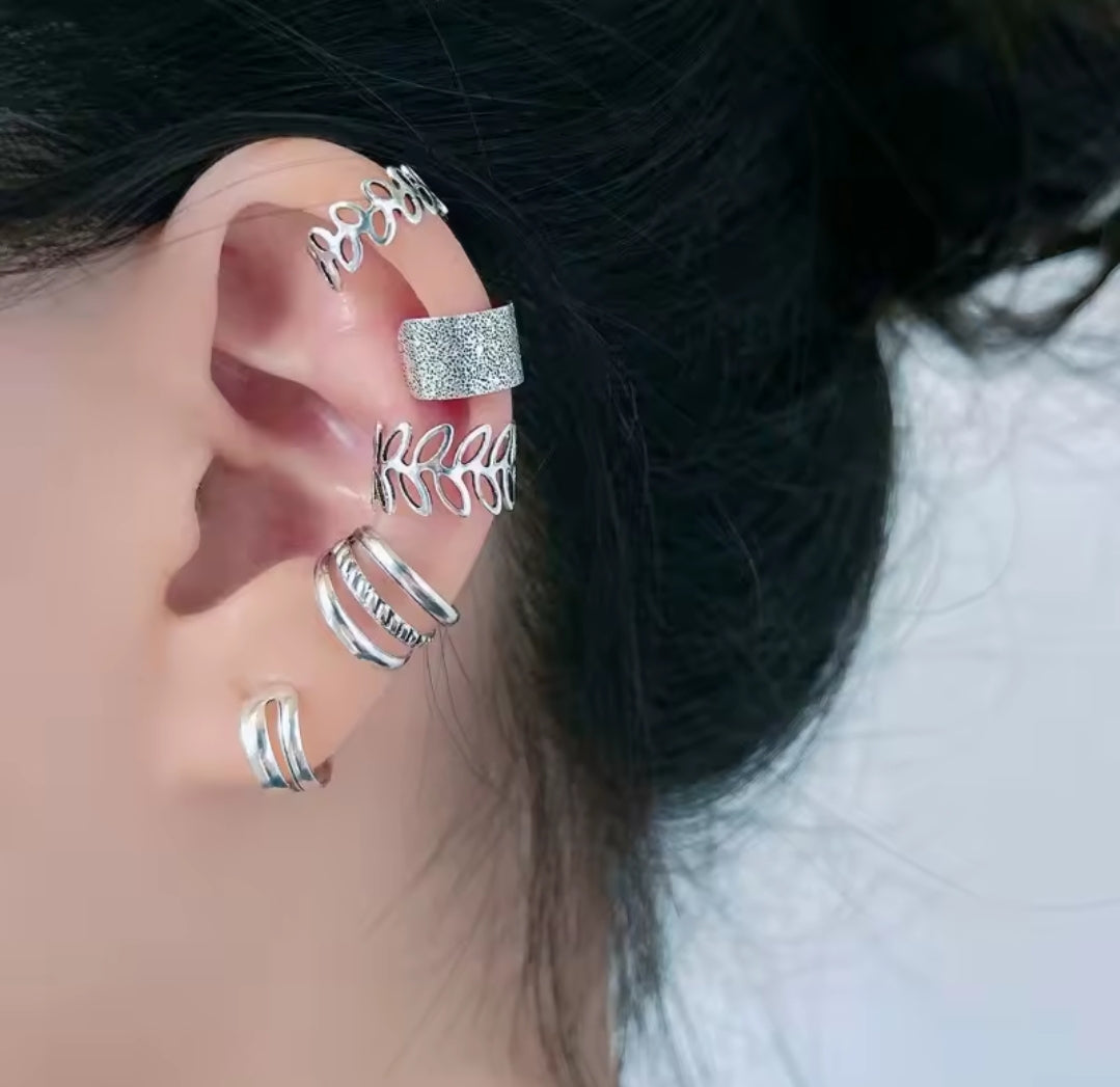 5-Piece Leaf Style Clip Earrings Set