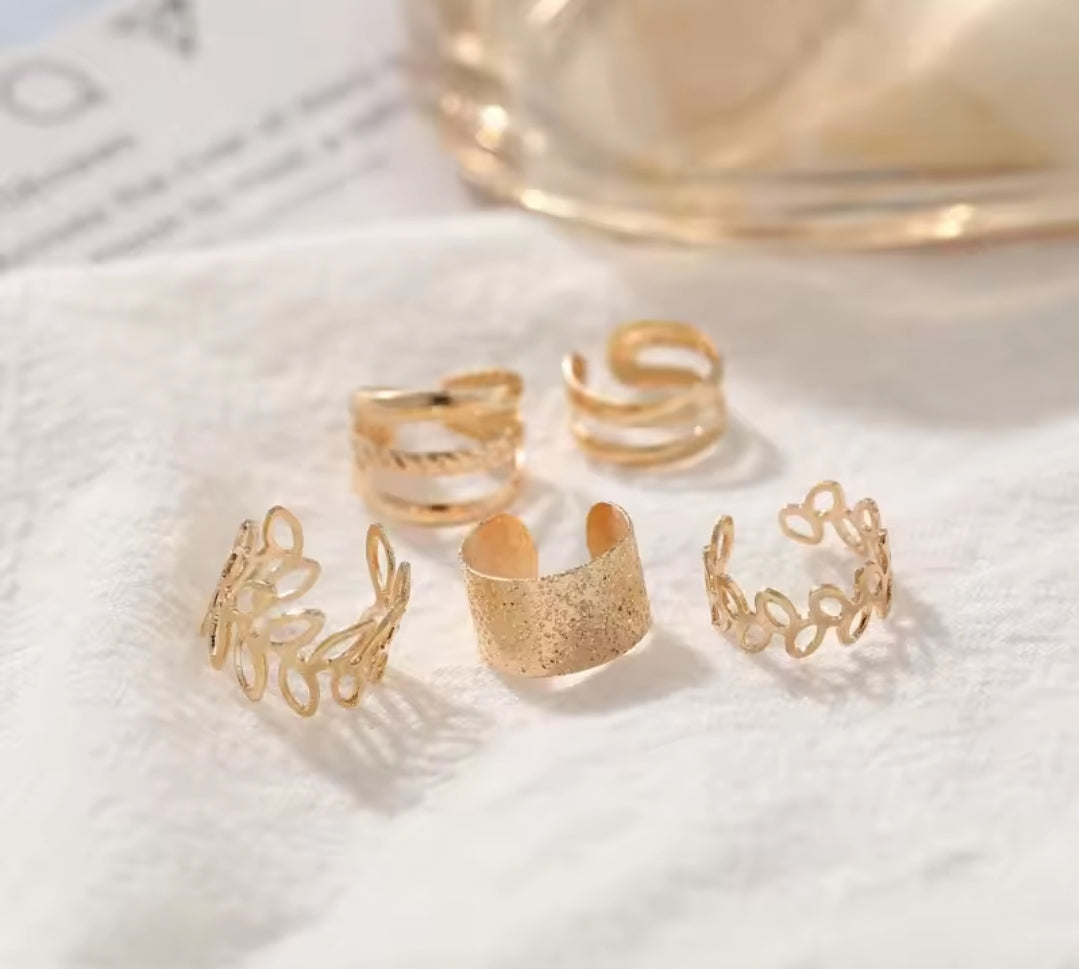 5-Piece Leaf Style Clip Earrings Set