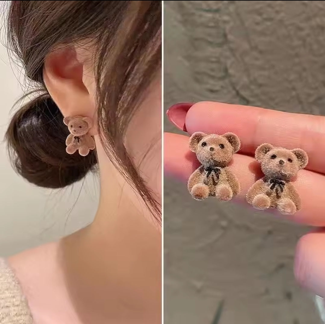 Brown Bear Shaped Novelty Trendy Stud Earrings